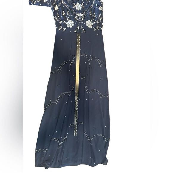 ASOS- Women’s Navy Blue Floor Length Embellished Dress Flutter Sleeve, Size 12 - Picture 12 of 16